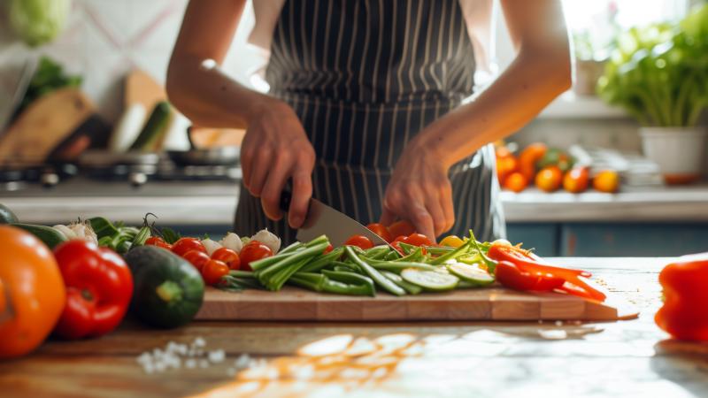 Person chopping various vegetables